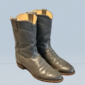 Men Vintage Leather Gray Roper Boots By Justin Size 10D.